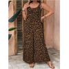 imageOYOANGLE Womens Plus Size Leopard Print Tie Shoulder Jumpsuits Long Pants Romper with PocketMocha Brown