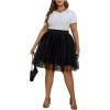 imageOYOANGLE Womens Plus Size Mesh Tutu Tulle Skirt Midi Knee Length Elastic Waist SkirtBlack