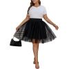 imageOYOANGLE Womens Plus Size Mesh Tutu Tulle Skirt Midi Knee Length Elastic Waist SkirtBlack