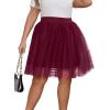 imageOYOANGLE Womens Plus Size Mesh Tutu Tulle Skirt Midi Knee Length Elastic Waist SkirtBurgundy