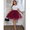 imageOYOANGLE Womens Plus Size Mesh Tutu Tulle Skirt Midi Knee Length Elastic Waist SkirtBurgundy