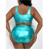 imageOYOANGLE Womens Plus Size Metallic Scoop Neck Bikini Set Drawstring Ruched Swimsuit BeachwearCadet Blue