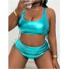 imageOYOANGLE Womens Plus Size Metallic Scoop Neck Bikini Set Drawstring Ruched Swimsuit BeachwearCadet Blue