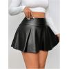 imageOYOANGLE Womens Plus Size PU Leather Ruffle Short Skirts High Waist Pleated Skater Skirt with Built in ShortsBlack