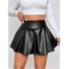 imageOYOANGLE Womens Plus Size PU Leather Ruffle Short Skirts High Waist Pleated Skater Skirt with Built in ShortsBlack