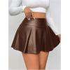 imageOYOANGLE Womens Plus Size PU Leather Ruffle Short Skirts High Waist Pleated Skater Skirt with Built in ShortsBrown