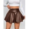 imageOYOANGLE Womens Plus Size PU Leather Ruffle Short Skirts High Waist Pleated Skater Skirt with Built in ShortsBrown