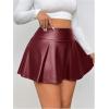 imageOYOANGLE Womens Plus Size PU Leather Ruffle Short Skirts High Waist Pleated Skater Skirt with Built in ShortsBurgundy