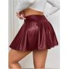 imageOYOANGLE Womens Plus Size PU Leather Ruffle Short Skirts High Waist Pleated Skater Skirt with Built in ShortsBurgundy