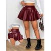 imageOYOANGLE Womens Plus Size PU Leather Ruffle Short Skirts High Waist Pleated Skater Skirt with Built in ShortsBurgundy