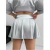 imageOYOANGLE Womens Plus Size PU Leather Ruffle Short Skirts High Waist Pleated Skater Skirt with Built in ShortsSilver