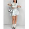 imageOYOANGLE Womens Plus Size PU Leather Ruffle Short Skirts High Waist Pleated Skater Skirt with Built in ShortsSilver