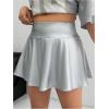 imageOYOANGLE Womens Plus Size PU Leather Ruffle Short Skirts High Waist Pleated Skater Skirt with Built in ShortsSilver