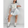imageOYOANGLE Womens Plus Size PU Leather Ruffle Short Skirts High Waist Pleated Skater Skirt with Built in ShortsSilver