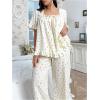 imageOYOANGLE Womens Plus Size Pajama Set Floral Short Sleeve Sleepwear Ruffle Pants 2 Piece Pjs Lounge SetApricot