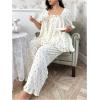 imageOYOANGLE Womens Plus Size Pajama Set Floral Short Sleeve Sleepwear Ruffle Pants 2 Piece Pjs Lounge SetApricot
