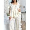 imageOYOANGLE Womens Plus Size Pajama Set Floral Short Sleeve Sleepwear Ruffle Pants 2 Piece Pjs Lounge SetApricot