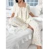 imageOYOANGLE Womens Plus Size Pajama Set Floral Short Sleeve Sleepwear Ruffle Pants 2 Piece Pjs Lounge SetApricot