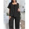 imageOYOANGLE Womens Plus Size Pajama Set Floral Short Sleeve Sleepwear Ruffle Pants 2 Piece Pjs Lounge SetBlack