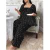 imageOYOANGLE Womens Plus Size Pajama Set Floral Short Sleeve Sleepwear Ruffle Pants 2 Piece Pjs Lounge SetBlack