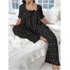 imageOYOANGLE Womens Plus Size Pajama Set Floral Short Sleeve Sleepwear Ruffle Pants 2 Piece Pjs Lounge SetBlack
