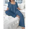 imageOYOANGLE Womens Plus Size Pajama Set Floral Short Sleeve Sleepwear Ruffle Pants 2 Piece Pjs Lounge SetBlue