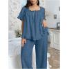 imageOYOANGLE Womens Plus Size Pajama Set Floral Short Sleeve Sleepwear Ruffle Pants 2 Piece Pjs Lounge SetBlue