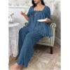 imageOYOANGLE Womens Plus Size Pajama Set Floral Short Sleeve Sleepwear Ruffle Pants 2 Piece Pjs Lounge SetBlue