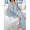 imageOYOANGLE Womens Plus Size Pajama Set Floral Short Sleeve Sleepwear Ruffle Pants 2 Piece Pjs Lounge SetLight Blue