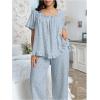 imageOYOANGLE Womens Plus Size Pajama Set Floral Short Sleeve Sleepwear Ruffle Pants 2 Piece Pjs Lounge SetLight Blue