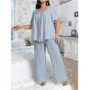 imageOYOANGLE Womens Plus Size Pajama Set Floral Short Sleeve Sleepwear Ruffle Pants 2 Piece Pjs Lounge SetLight Blue