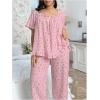 imageOYOANGLE Womens Plus Size Pajama Set Floral Short Sleeve Sleepwear Ruffle Pants 2 Piece Pjs Lounge SetPink