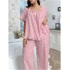 imageOYOANGLE Womens Plus Size Pajama Set Floral Short Sleeve Sleepwear Ruffle Pants 2 Piece Pjs Lounge SetPink