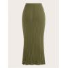 imageOYOANGLE Womens Plus Size Pleated Lettuce Hem Skirts Ribbed Knit Solid Slim Fit Long SkirtArmy Green