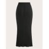 imageOYOANGLE Womens Plus Size Pleated Lettuce Hem Skirts Ribbed Knit Solid Slim Fit Long SkirtBlack