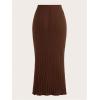 imageOYOANGLE Womens Plus Size Pleated Lettuce Hem Skirts Ribbed Knit Solid Slim Fit Long SkirtBrown