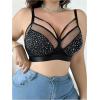 imageOYOANGLE Womens Plus Size Rhinestone Contrast Mesh Bras Wireless Cut Out Everyday BralettesBlack