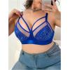 imageOYOANGLE Womens Plus Size Rhinestone Contrast Mesh Bras Wireless Cut Out Everyday BralettesBlue
