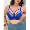 imageOYOANGLE Womens Plus Size Rhinestone Contrast Mesh Bras Wireless Cut Out Everyday BralettesBlue