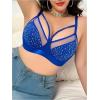 imageOYOANGLE Womens Plus Size Rhinestone Contrast Mesh Bras Wireless Cut Out Everyday BralettesBlue