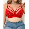 imageOYOANGLE Womens Plus Size Rhinestone Contrast Mesh Bras Wireless Cut Out Everyday BralettesRed