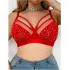 imageOYOANGLE Womens Plus Size Rhinestone Contrast Mesh Bras Wireless Cut Out Everyday BralettesRed