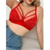 imageOYOANGLE Womens Plus Size Rhinestone Contrast Mesh Bras Wireless Cut Out Everyday BralettesRed