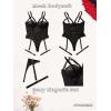 imageOYOANGLE Womens Plus Size Ring Linked Cut Out Sheer Mesh Teddy Bodysuit Garter Lingerie SetBlack