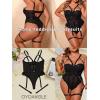 imageOYOANGLE Womens Plus Size Ring Linked Cut Out Sheer Mesh Teddy Bodysuit Garter Lingerie SetBlack