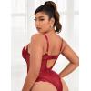 imageOYOANGLE Womens Plus Size Ring Linked Cut Out Sheer Mesh Teddy Bodysuit Garter Lingerie SetLight Burgundy