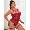 imageOYOANGLE Womens Plus Size Ring Linked Cut Out Sheer Mesh Teddy Bodysuit Garter Lingerie SetLight Burgundy