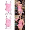 imageOYOANGLE Womens Plus Size Ring Linked Cut Out Sheer Mesh Teddy Bodysuit Garter Lingerie SetPink