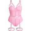 imageOYOANGLE Womens Plus Size Ring Linked Cut Out Sheer Mesh Teddy Bodysuit Garter Lingerie SetPink