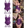imageOYOANGLE Womens Plus Size Ring Linked Cut Out Sheer Mesh Teddy Bodysuit Garter Lingerie SetPurple